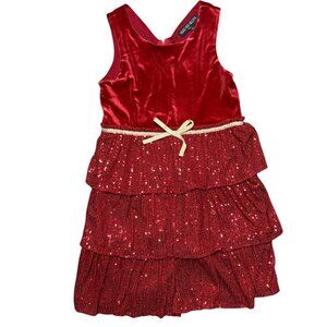Three Pink Hearts Red Sequin Dress Girls Size Large New